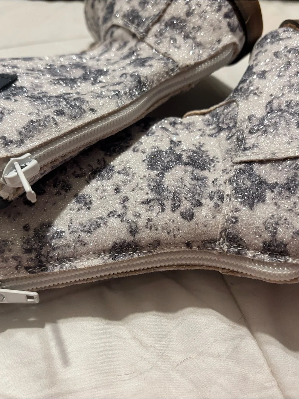 Silver and White Sparkle Floral Ankle Boots
